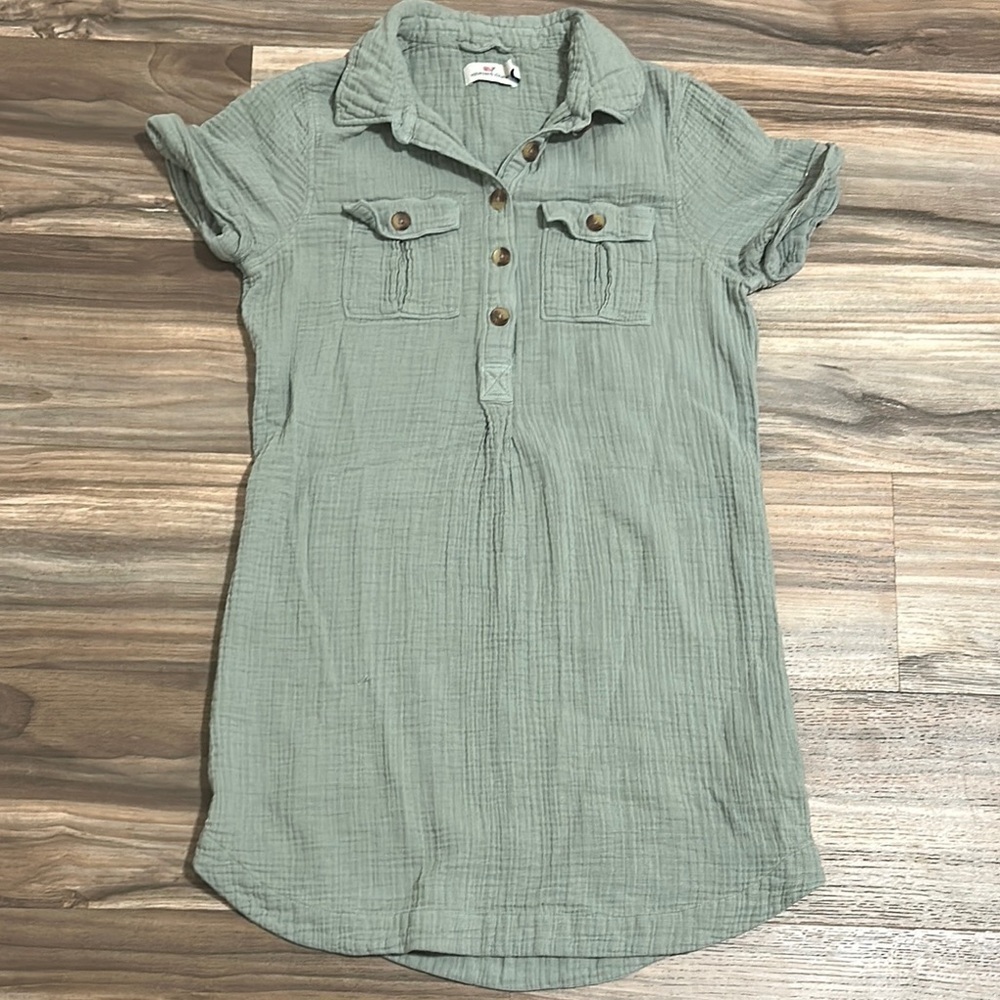 Vineyard Vines Size 4 Margo Double Gauze Shirt Dress Olive Cap Sleeve Cotton